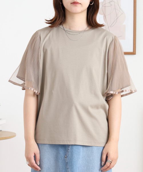 EGLANTINE(エグランティーヌ)の「EGLANTINE 袖チュールレイヤードカットソー(Tシャツ/カットソー・レディース・ブラック/カーキ/モカ・38)」の18枚目の写真