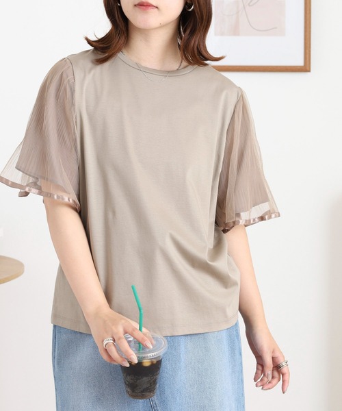 EGLANTINE(エグランティーヌ)の「EGLANTINE 袖チュールレイヤードカットソー(Tシャツ/カットソー・レディース・ブラック/カーキ/モカ・38)」の9枚目の写真