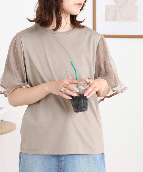 EGLANTINE(エグランティーヌ)の「EGLANTINE 袖チュールレイヤードカットソー(Tシャツ/カットソー・レディース・ブラック/カーキ/モカ・38)」の10枚目の写真