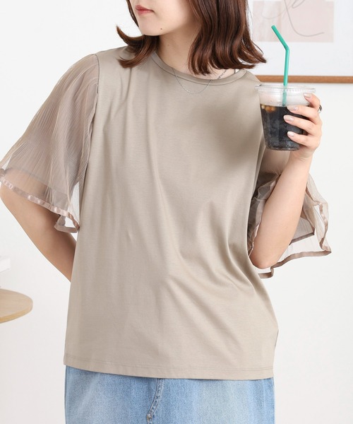 EGLANTINE(エグランティーヌ)の「EGLANTINE 袖チュールレイヤードカットソー(Tシャツ/カットソー・レディース・ブラック/カーキ/モカ・38)」の11枚目の写真