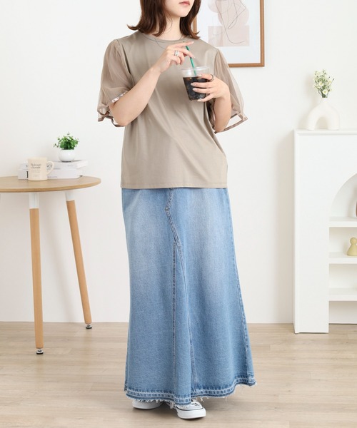 EGLANTINE(エグランティーヌ)の「EGLANTINE 袖チュールレイヤードカットソー(Tシャツ/カットソー・レディース・ブラック/カーキ/モカ・38)」の13枚目の写真