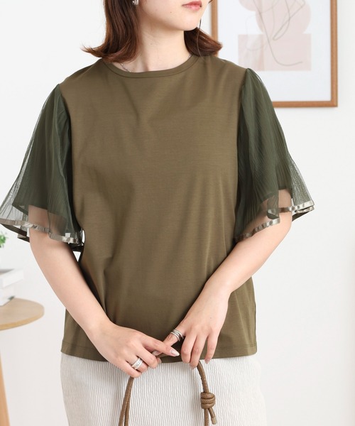 EGLANTINE(エグランティーヌ)の「EGLANTINE 袖チュールレイヤードカットソー(Tシャツ/カットソー・レディース・ブラック/カーキ/モカ・38)」の14枚目の写真