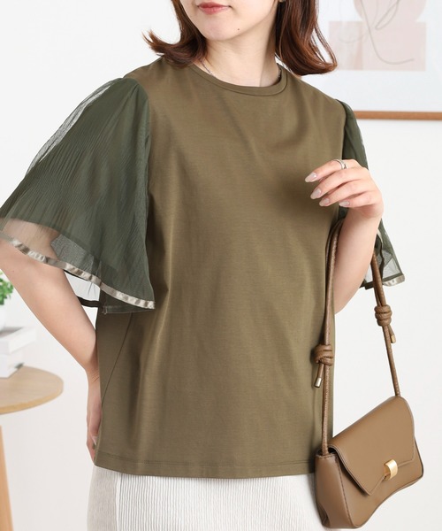 EGLANTINE(エグランティーヌ)の「EGLANTINE 袖チュールレイヤードカットソー(Tシャツ/カットソー・レディース・ブラック/カーキ/モカ・38)」の15枚目の写真