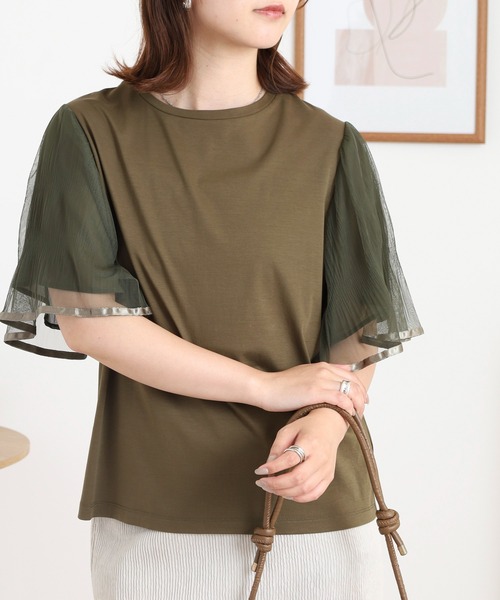 EGLANTINE(エグランティーヌ)の「EGLANTINE 袖チュールレイヤードカットソー(Tシャツ/カットソー・レディース・ブラック/カーキ/モカ・38)」の16枚目の写真
