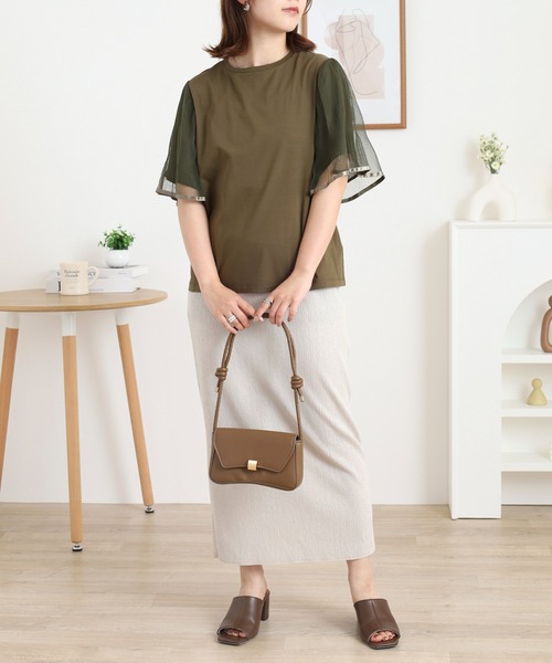 EGLANTINE(エグランティーヌ)の「EGLANTINE 袖チュールレイヤードカットソー(Tシャツ/カットソー・レディース・ブラック/カーキ/モカ・38)」の17枚目の写真