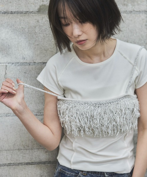 feepur(フェピュール)の「【ハンドウォッシャブル】フリンジニットビスチェ(その他トップス・レディース・ブラック/オフホワイト・MEDIUM)」の1枚目の写真