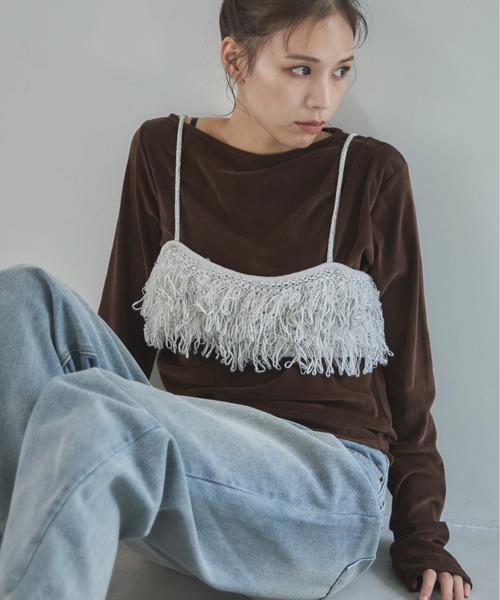 feepur(フェピュール)の「【ハンドウォッシャブル】フリンジニットビスチェ(その他トップス・レディース・ブラック/オフホワイト・MEDIUM)」の8枚目の写真