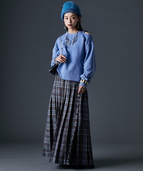 GEVS.（ジェイヴィス）の「チェックマキシプリーツスカート＜大きいサイズ有＞GEVS.（スカート・レディース・グレー系/レッド系・M/L/LL/3L/4L/5L）」の6枚目の写真