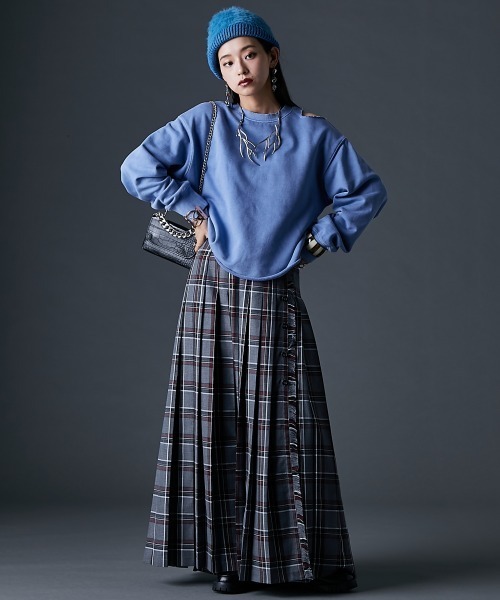 GEVS.（ジェイヴィス）の「チェックマキシプリーツスカート＜大きいサイズ有＞GEVS.（スカート・レディース・グレー系/レッド系・M/L/LL/3L/4L/5L）」の7枚目の写真