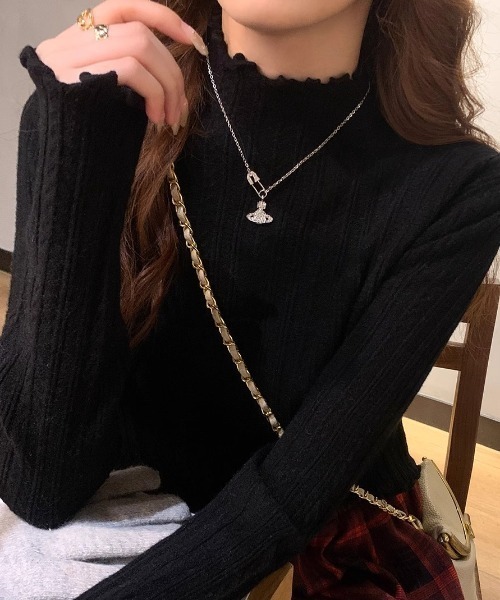 cammie(キャミー)の「プチハイネックジャガードメロートップス(Tシャツ/カットソー・レディース・ホワイト/アイボリー/ブラック・FREE)」の6枚目の写真