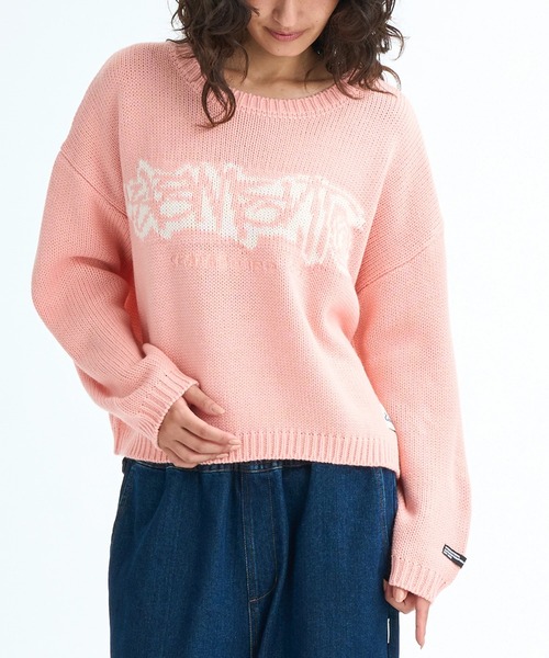 ELEMENT eden（エレメントエデン）の「ELEMENT レディース LOGO KNIT WOMEN セーター 【2025年秋冬モデル】/エレメントワイドシルエットロゴジャガードニット・セーター（ニット/セーター・レディース・ブラック/オフホワイト/ピンク・MEDIUM）」の3枚目の写真
