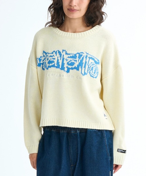 ELEMENT eden（エレメントエデン）の「ELEMENT レディース LOGO KNIT WOMEN セーター 【2025年秋冬モデル】/エレメントワイドシルエットロゴジャガードニット・セーター（ニット/セーター・レディース・ブラック/オフホワイト/ピンク・MEDIUM）」の4枚目の写真