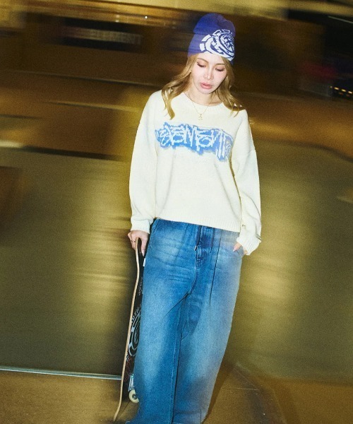 ELEMENT eden（エレメントエデン）の「ELEMENT レディース LOGO KNIT WOMEN セーター 【2025年秋冬モデル】/エレメントワイドシルエットロゴジャガードニット・セーター（ニット/セーター・レディース・ブラック/オフホワイト/ピンク・MEDIUM）」の10枚目の写真