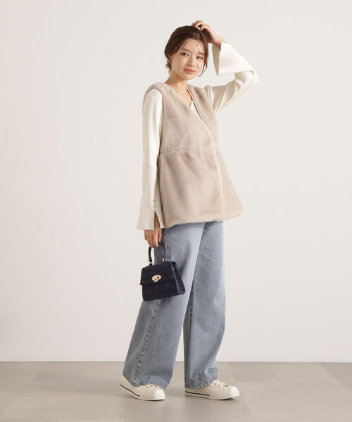 PROPORTION BODY DRESSING（プロポーションボディドレッシング）の「フェイクファーペプラムジレ / 1215255908（テーラードジャケット・レディース・ベージュ/ダークグレー・FREE）」の8枚目の写真