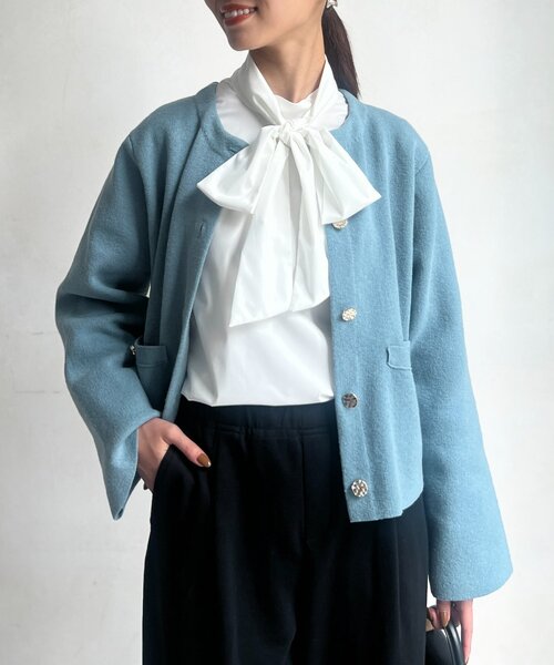 Chez toi（シェトワ）の「細ボウタイブラウス（シャツ/ブラウス・レディース・ブラック/ホワイト・FREE）」の3枚目の写真