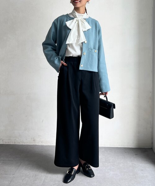 Chez toi（シェトワ）の「細ボウタイブラウス（シャツ/ブラウス・レディース・ブラック/ホワイト・FREE）」の4枚目の写真