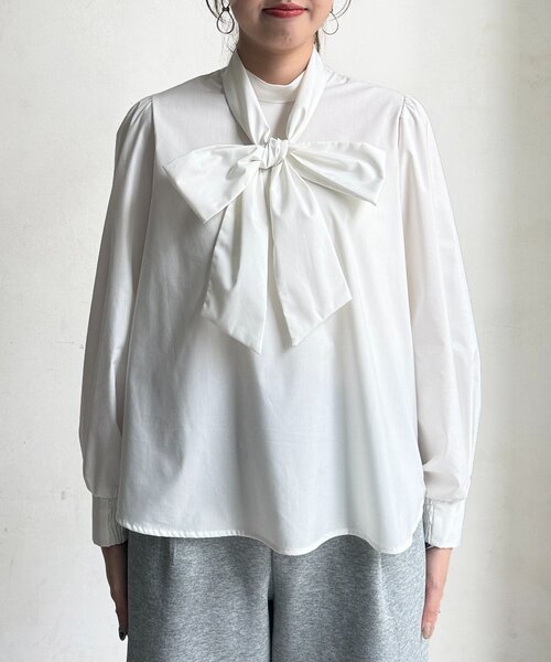 Chez toi（シェトワ）の「細ボウタイブラウス（シャツ/ブラウス・レディース・ブラック/ホワイト・FREE）」の12枚目の写真