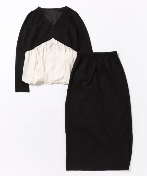 Lace Ladies(レースレディース)の「配色 Vネック ギャザー 裾バルーン セットアップ(セットアップ・レディース・ブラック・FREE)」の10枚目の写真
