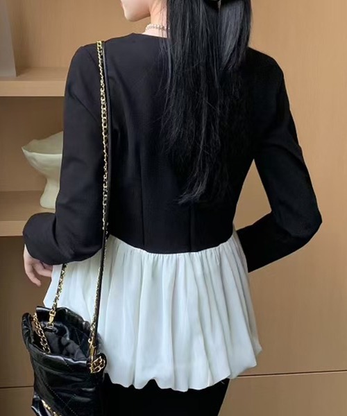 Lace Ladies(レースレディース)の「配色 Vネック ギャザー 裾バルーン セットアップ(セットアップ・レディース・ブラック・FREE)」の7枚目の写真