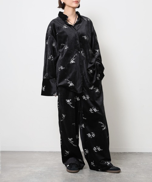 セール】ベロア フラワー刺繍 セットアップ（セットアップ）｜Floran