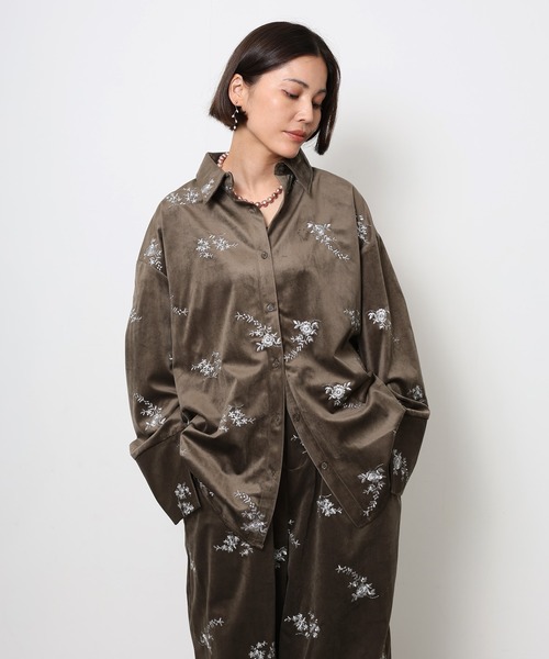 セール】ベロア フラワー刺繍 セットアップ（セットアップ）｜Floran