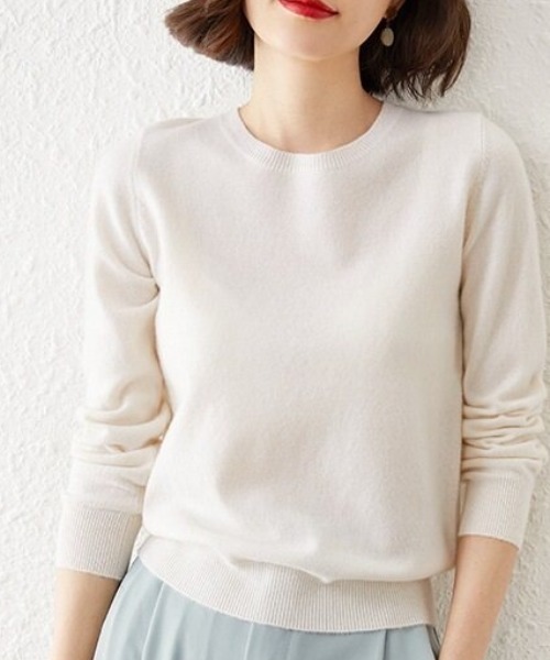cammie（キャミー）の「クルーネックシンプルニット（ニット/セーター・レディース・キャメル/ブラック/ブルー/オフホワイト・M/L）」の6枚目の写真