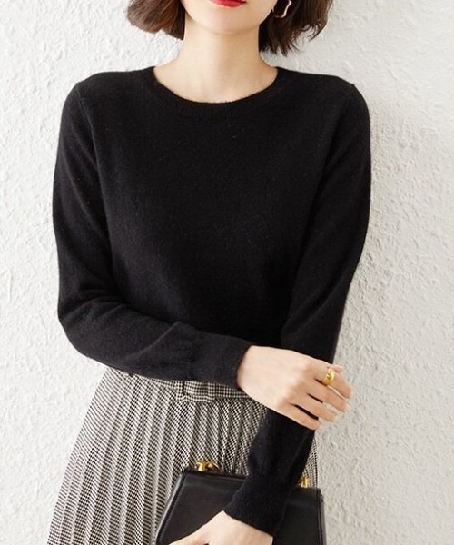 cammie（キャミー）の「クルーネックシンプルニット（ニット/セーター・レディース・キャメル/ブラック/ブルー/オフホワイト・M/L）」の9枚目の写真