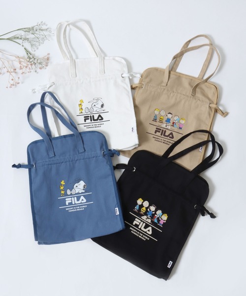 PEANUTS（ピーナッツ）の「FILA×PEANUTS SNOOPY　キャラクタープリント キャンバス・デニム巾着トートバッグ（トートバッグ・レディース・ブラック/ベージュ/インディゴブルー/オフホワイト・FREE）」の14枚目の写真