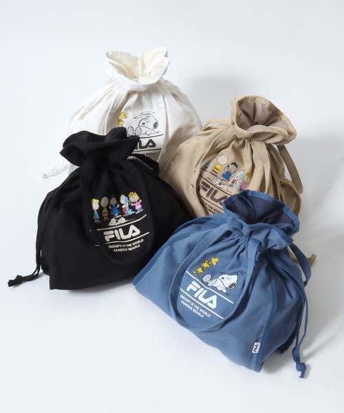 PEANUTS（ピーナッツ）の「FILA×PEANUTS SNOOPY　キャラクタープリント キャンバス・デニム巾着トートバッグ（トートバッグ・レディース・ブラック/ベージュ/インディゴブルー/オフホワイト・FREE）」の8枚目の写真
