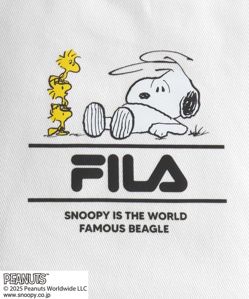 PEANUTS（ピーナッツ）の「FILA×PEANUTS SNOOPY　キャラクタープリント キャンバス・デニム巾着トートバッグ（トートバッグ・レディース・ブラック/ベージュ/インディゴブルー/オフホワイト・FREE）」の6枚目の写真
