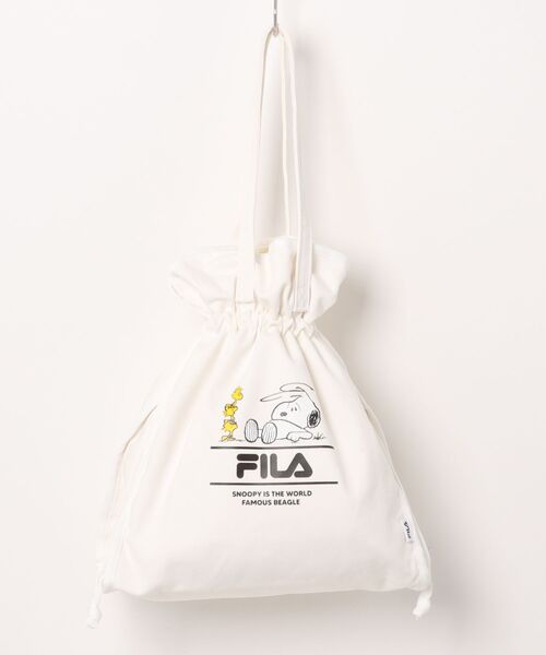 PEANUTS（ピーナッツ）の「FILA×PEANUTS SNOOPY　キャラクタープリント キャンバス・デニム巾着トートバッグ（トートバッグ・レディース・ブラック/ベージュ/インディゴブルー/オフホワイト・FREE）」の5枚目の写真