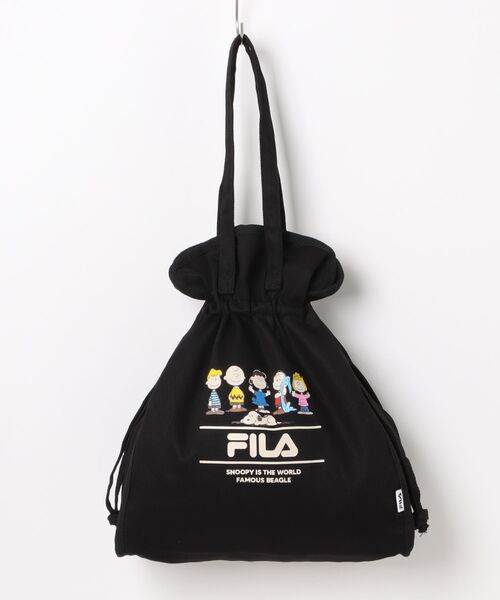PEANUTS（ピーナッツ）の「FILA×PEANUTS SNOOPY　キャラクタープリント キャンバス・デニム巾着トートバッグ（トートバッグ・レディース・ブラック/ベージュ/インディゴブルー/オフホワイト・FREE）」の7枚目の写真