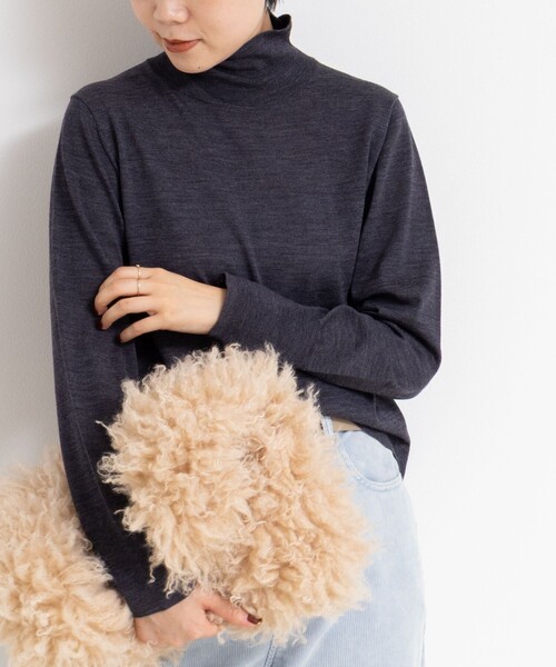 手洗い可能》18Gウール100%ハイネックプルオーバー（ニット/セーター