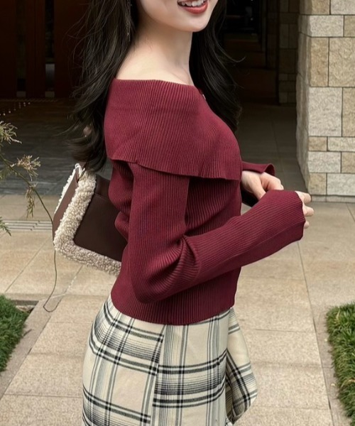 セール】フロントZIPリブニットTOP 秋服 冬服 秋服 冬服（ニット