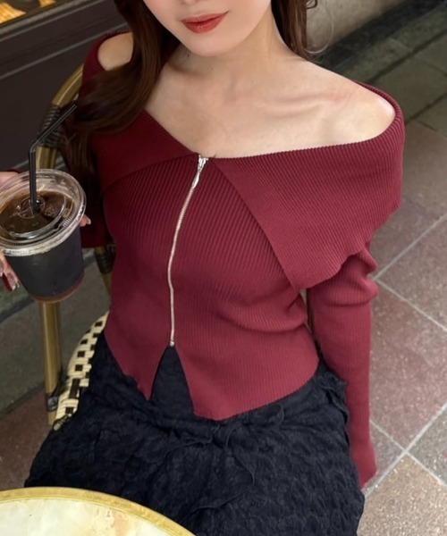 rienda（リエンダ）の「フロントZIPリブニットTOP 秋服 冬服 秋服 冬服（ニット/セーター・レディース・グレー/レッド/ライトブラック・FREE）」の8枚目の写真