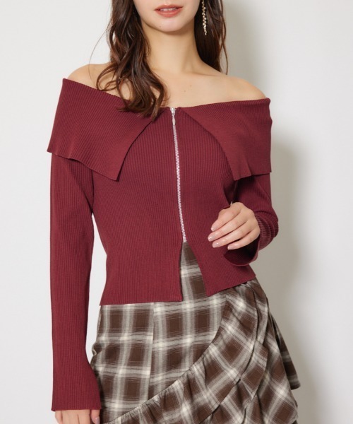 rienda（リエンダ）の「フロントZIPリブニットTOP 秋服 冬服 秋服 冬服（ニット/セーター・レディース・グレー/レッド/ライトブラック・FREE）」の12枚目の写真