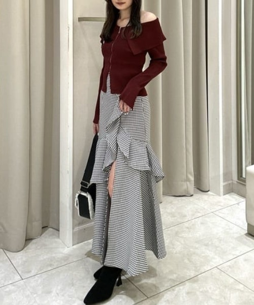 rienda（リエンダ）の「フロントZIPリブニットTOP 秋服 冬服 秋服 冬服（ニット/セーター・レディース・グレー/レッド/ライトブラック・FREE）」の9枚目の写真