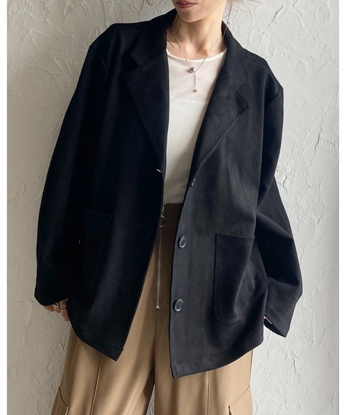 セール】フェイクスエード長袖テーラードジャケット（テーラード