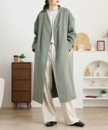 vネック ウールコート」に該当するノーカラーコートファッション通販