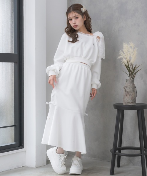 couture BY ROJITA(クチュールバイロジータ)の「【セットアップ対応】レースラインスウェットマーメイドスカート(スカート・レディース・ホワイト/ブラック/グレー/ピンク・FREE)」の2枚目の写真