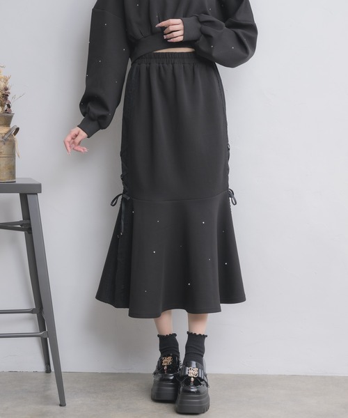 couture BY ROJITA(クチュールバイロジータ)の「【セットアップ対応】レースラインスウェットマーメイドスカート(スカート・レディース・ホワイト/ブラック/グレー/ピンク・FREE)」の5枚目の写真