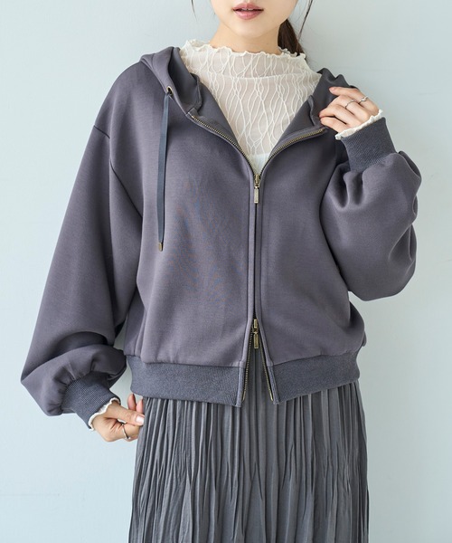 mil（ミル）の「クロップド ダブルジップパーカー【588108】（パーカー・レディース・チャコールグレー/ブラック/アイボリー・ONESIZE）」の15枚目の写真