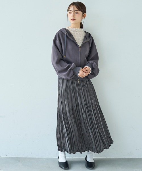mil（ミル）の「クロップド ダブルジップパーカー【588108】（パーカー・レディース・チャコールグレー/ブラック/アイボリー・ONESIZE）」の9枚目の写真