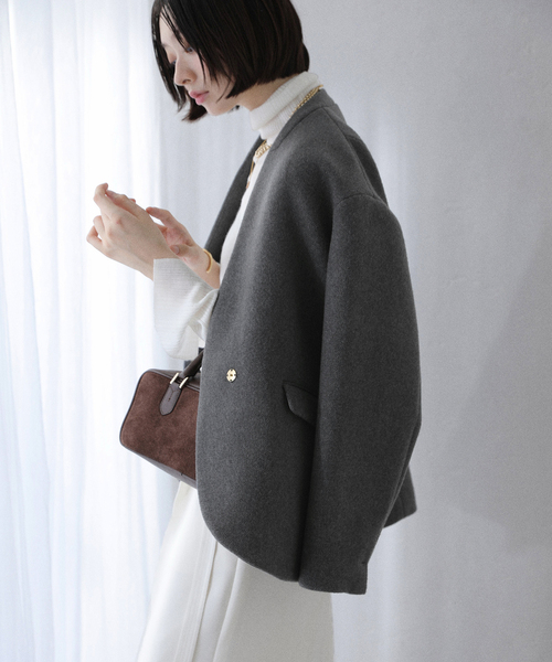 セール】ノーカラーショートコート（ノーカラーコート）｜La TOTALITE