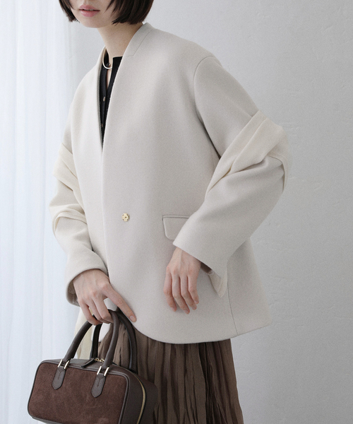 セール】ノーカラーショートコート（ノーカラーコート）｜La TOTALITE