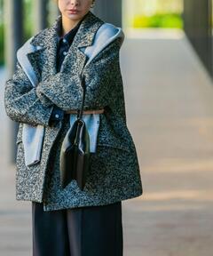 セール】ヘリンボンツイードビッグカラーコート（その他アウター