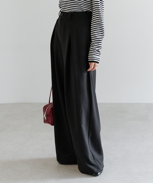 Bonjour Sagan（ボンジュールサガン）の「タックワイドバックゴムパンツ（その他パンツ・レディース・ライトベージュ/ブラック/チャコールグレー・FREE）」の6枚目の写真