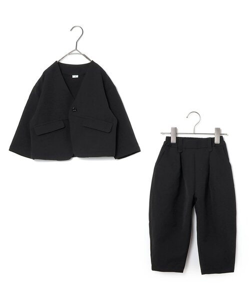 M-PREMIER ノーカラー ジャケット コート ブラック セール】 ［セットアップ対応］ノーカラーロングジャケット（裏地なし