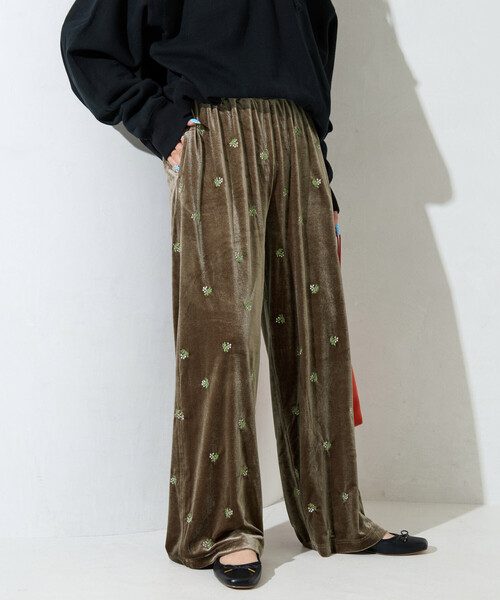 a♡出品 限定展開 ベロア 花柄 刺繍 イージーパンツ（その他パンツ）｜FREAK'S