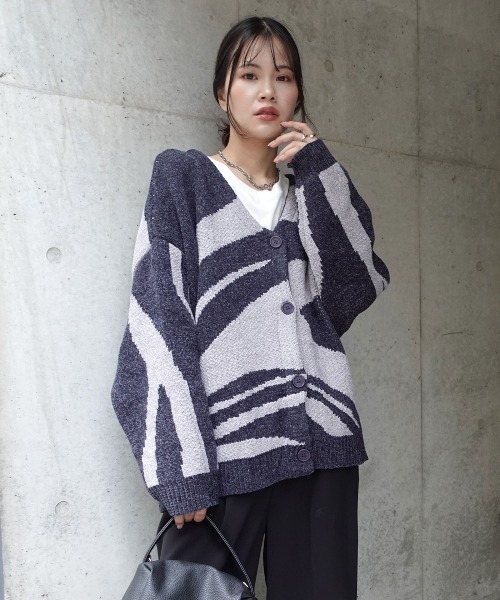 CORNERS（コーナーズ）の「ニュアンス柄モールニットカーディガン（カーディガン/ボレロ・レディース・ベージュ/ネイビー/オレンジ/ライトカーキ・FREE）」の3枚目の写真